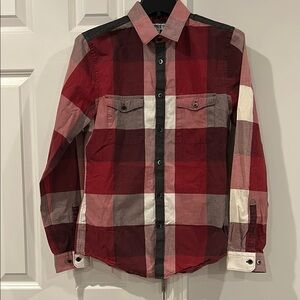 Express Red and White Plaid Button Down Shirt